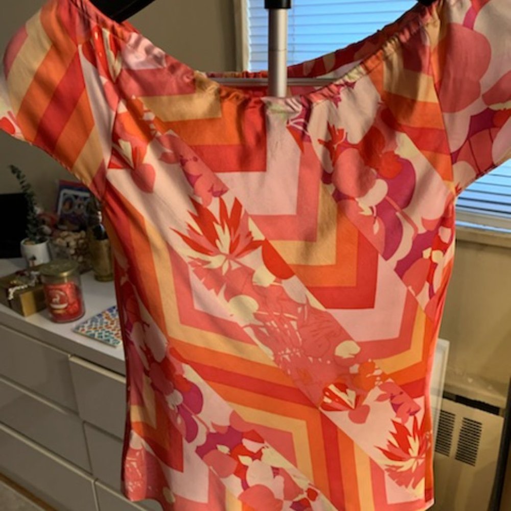 William B Geometric orange , pink Silk Blouse